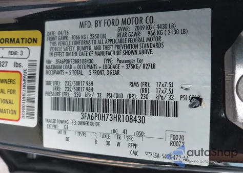 2017 Ford Fusion Se из США, поврежденный, VIN 3FA6P0H73HR108430